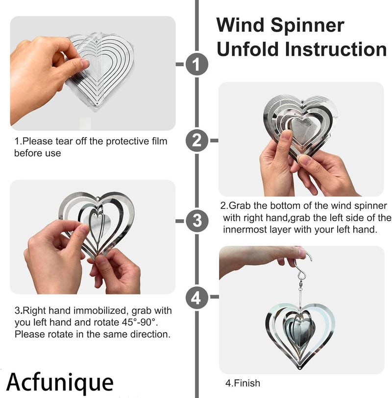 Acfunique Bird Deterren for Outside Patio,Bird Scare Devices Discs Reflectors Stainless Steel Wind Spinners Reflective Heart Metal Bird Repellen to Keep Birds Away Porch Garden Yard Sparkly Double Side Spinners - Image 5